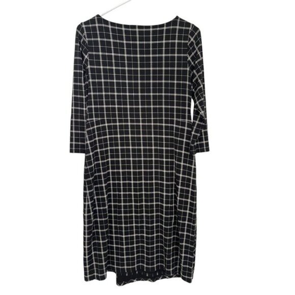 J. Jill Wearever Collection Black White Windowpane Faux Wrap Dress - Picture 2 of 3